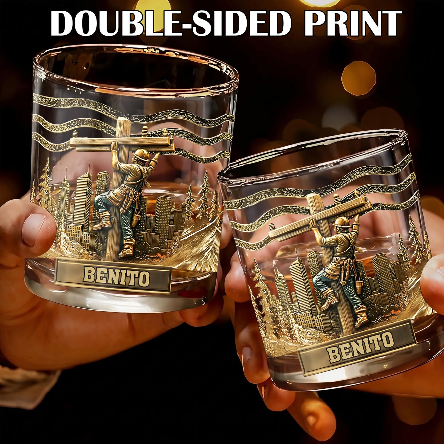 Personalized Lineman Whiskey Glass - Custom Utility Worker Gift