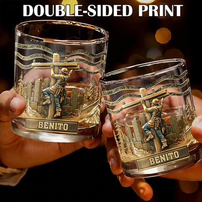 Personalized Lineman Whiskey Glass - Custom Utility Worker Gift
