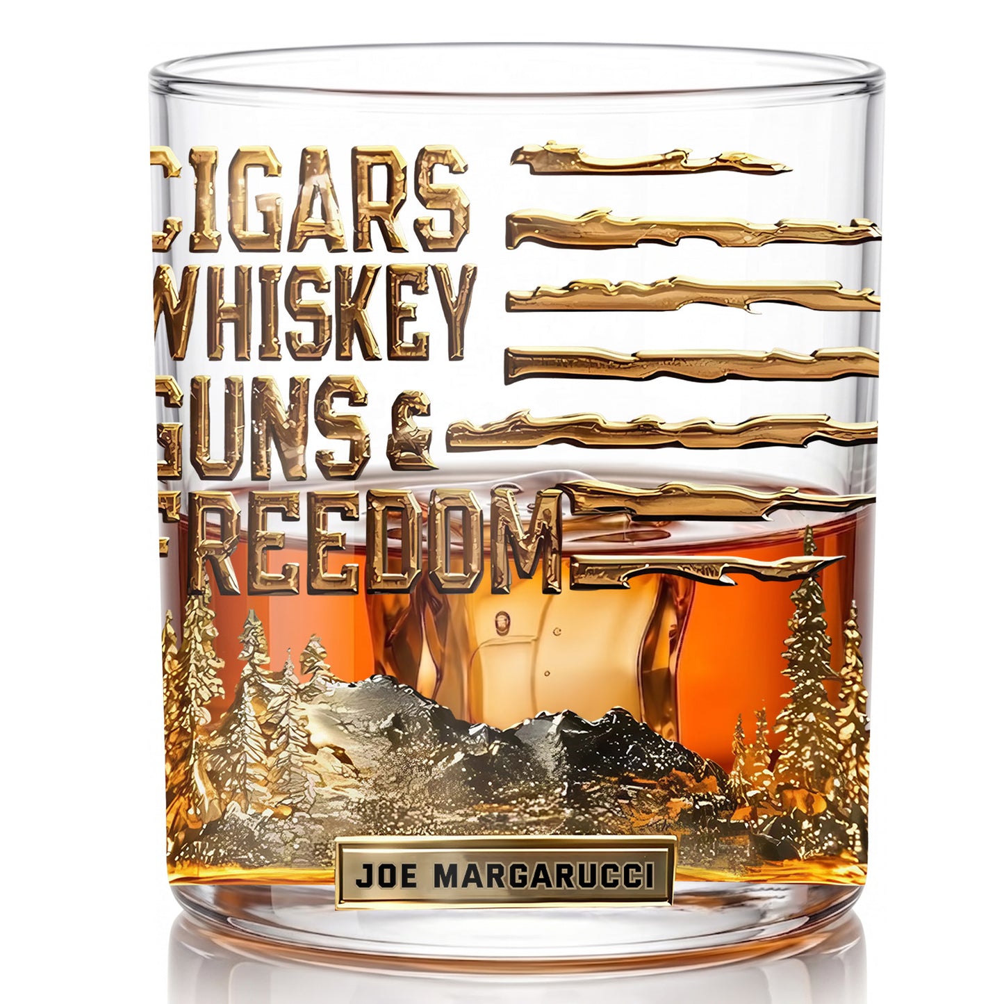 Personalized Freedom Whiskey Glass - Custom Cigars & Guns Barware Gift