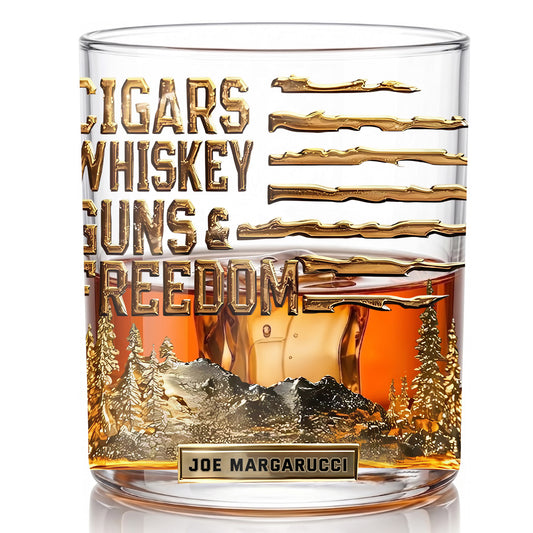 Personalized Freedom Whiskey Glass - Custom Cigars & Guns Barware Gift