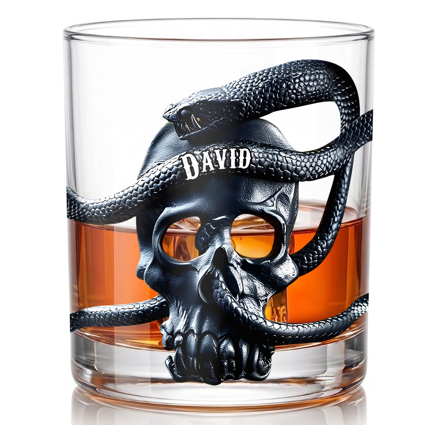 Personalized Snake Skull Whiskey Glass - Custom Gothic Gift