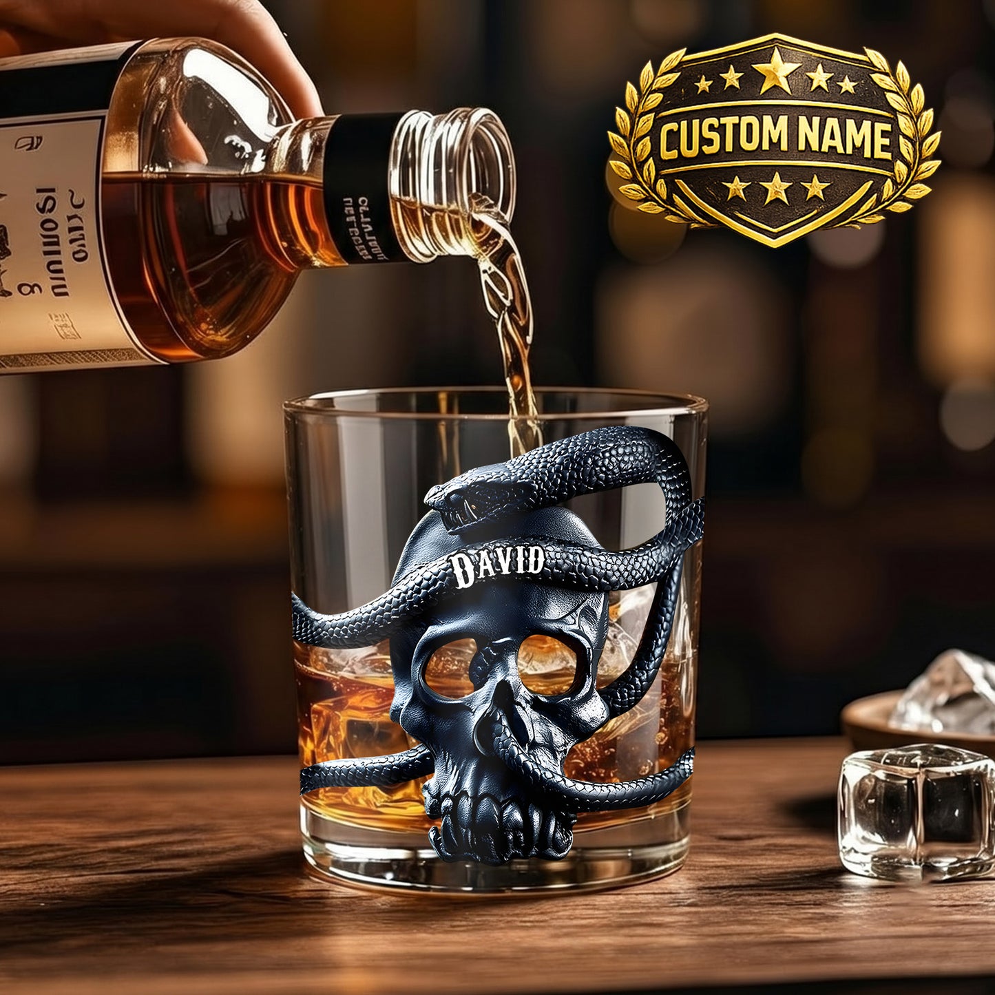 Personalized Snake Skull Whiskey Glass - Custom Gothic Gift