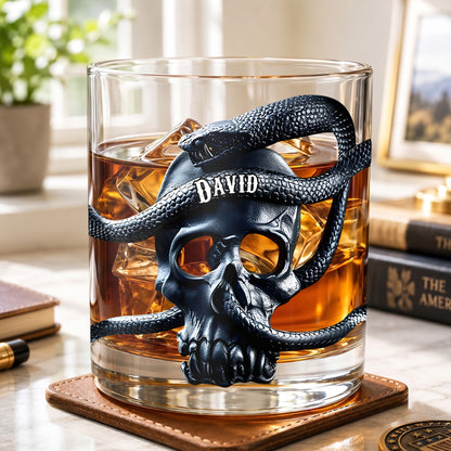 Personalized Snake Skull Whiskey Glass - Custom Gothic Gift