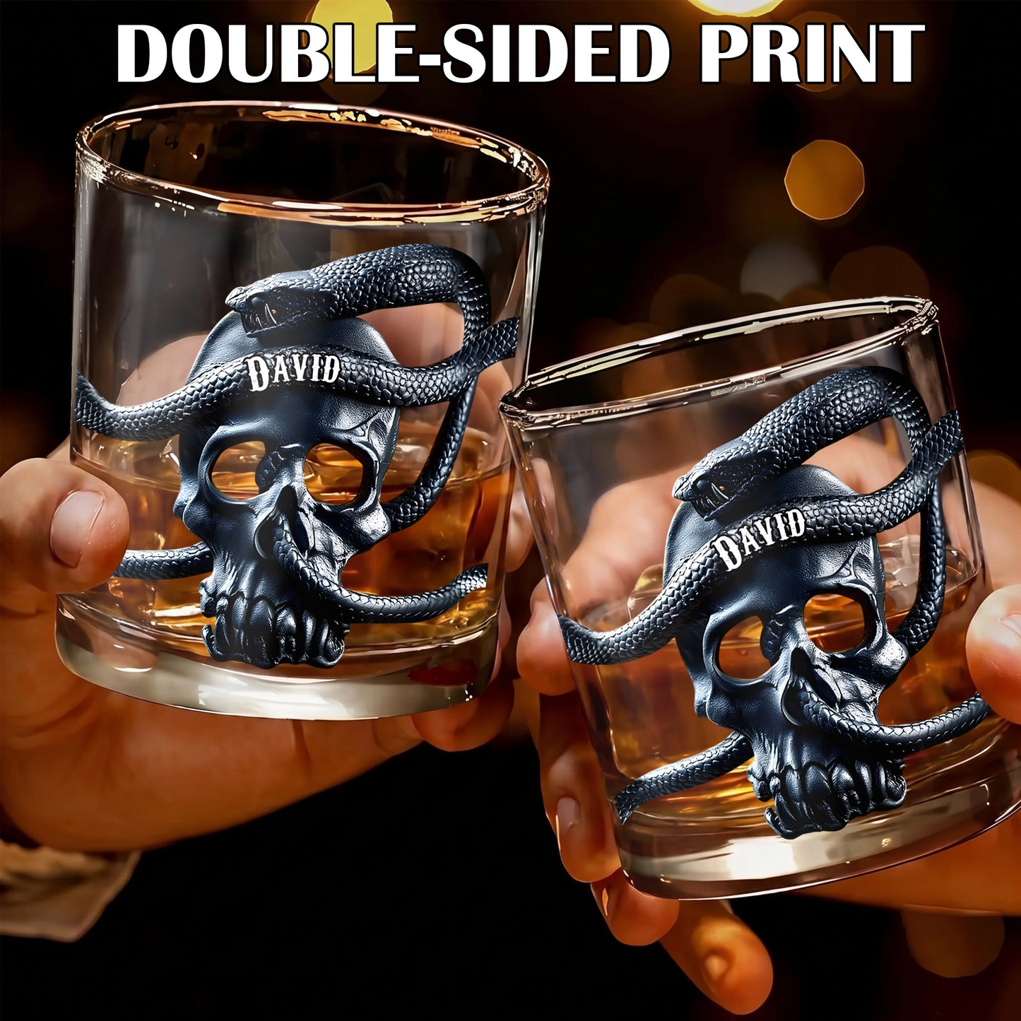 Personalized Snake Skull Whiskey Glass - Custom Gothic Gift