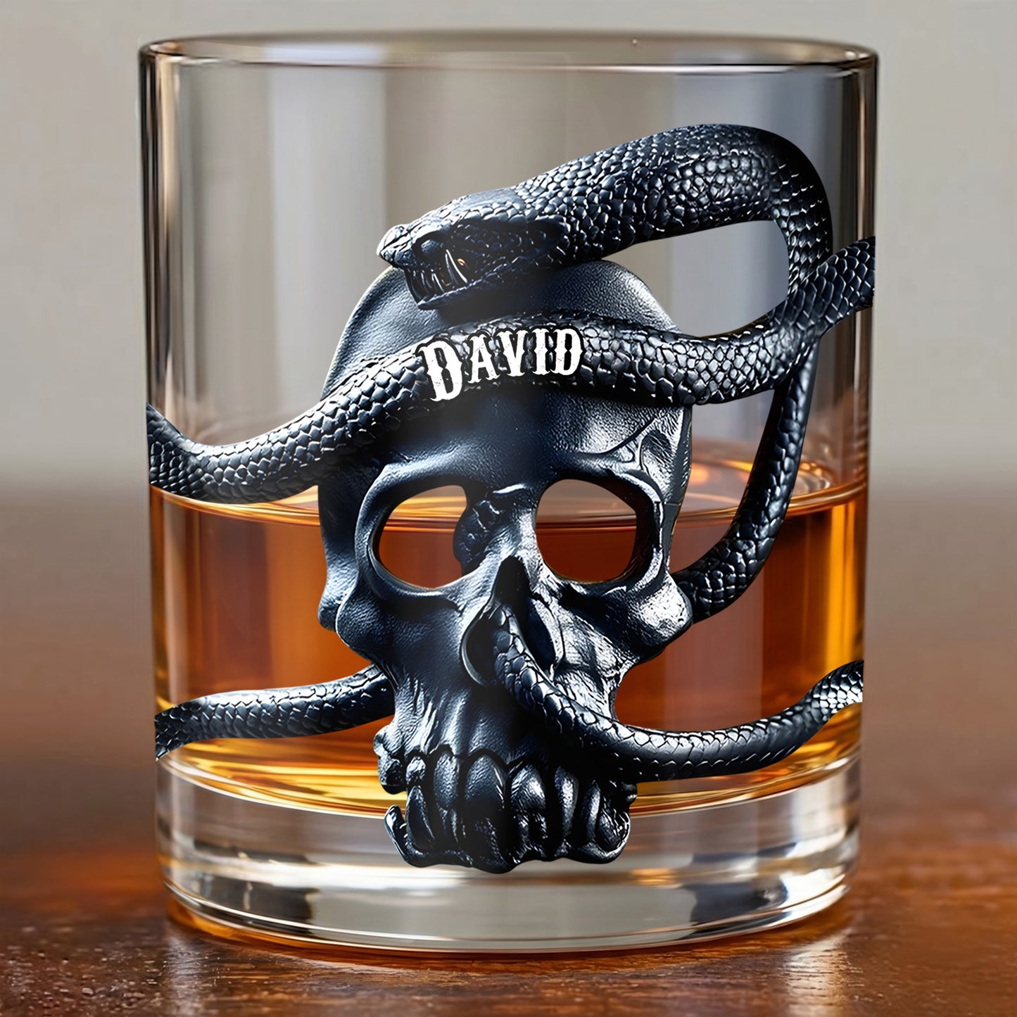 Personalized Snake Skull Whiskey Glass - Custom Gothic Gift