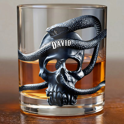 Personalized Snake Skull Whiskey Glass - Custom Gothic Gift