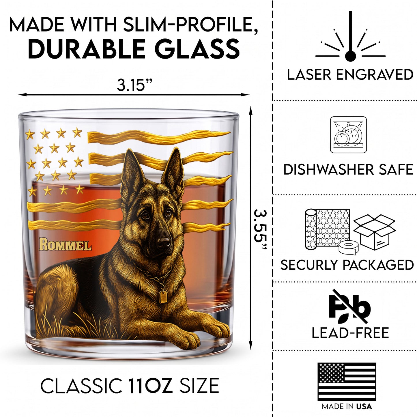 Personalized German Shepherd Whiskey Glass - Custom Dog Lover Gift