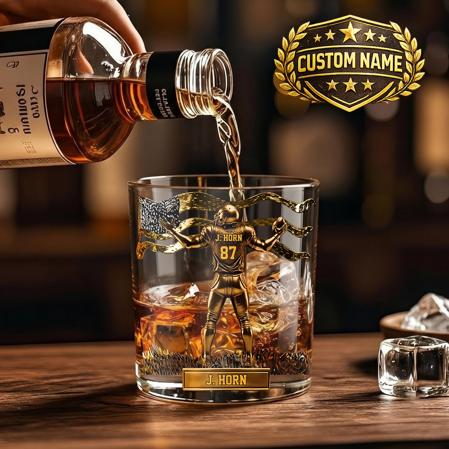 Personalized Football Whiskey Glass - Custom Touchdown Fan Gift