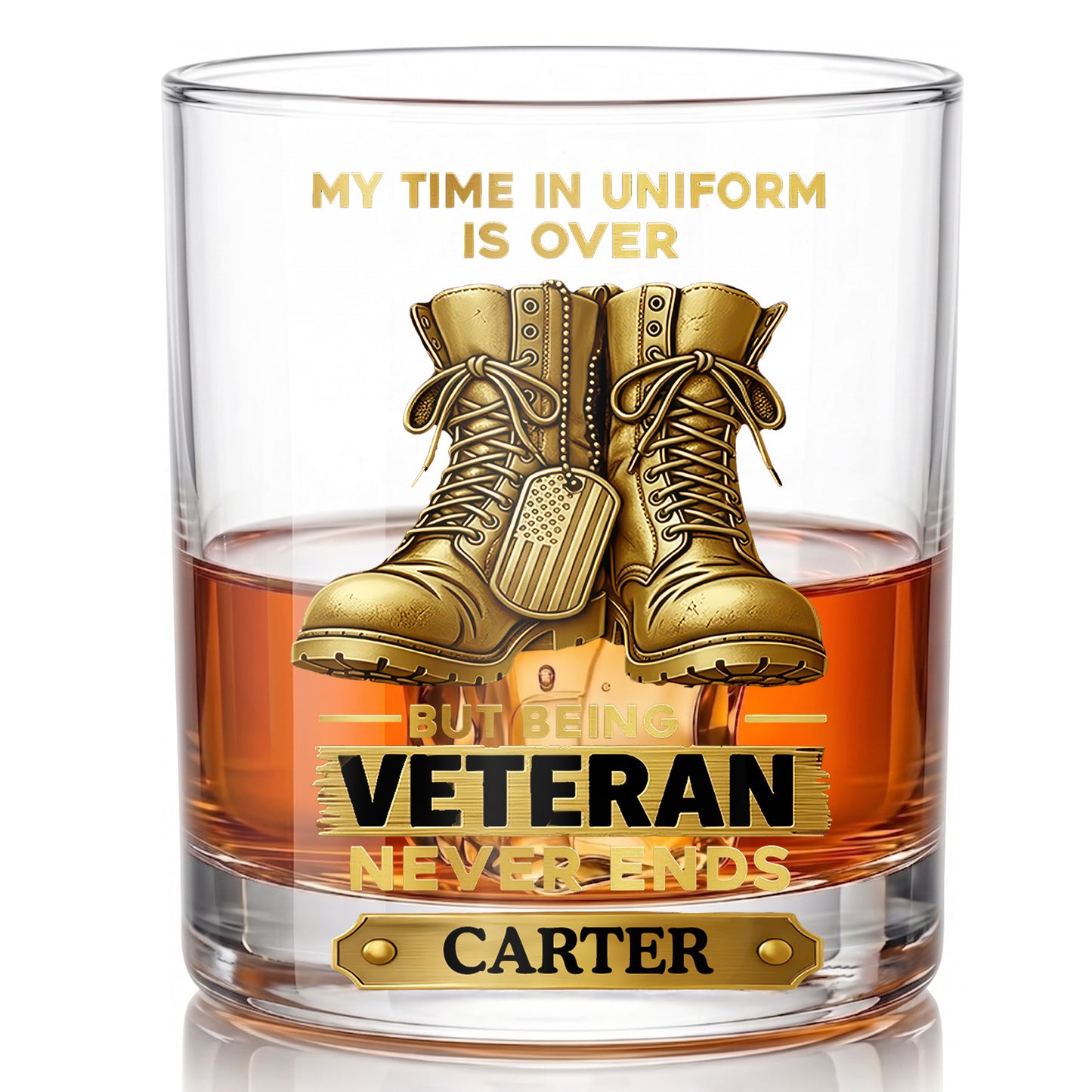 Personalized Veteran Whiskey Glass - Custom Military Retirement Gift