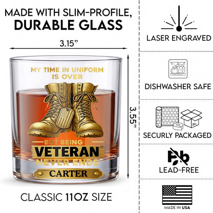 Personalized Veteran Whiskey Glass - Custom Military Retirement Gift