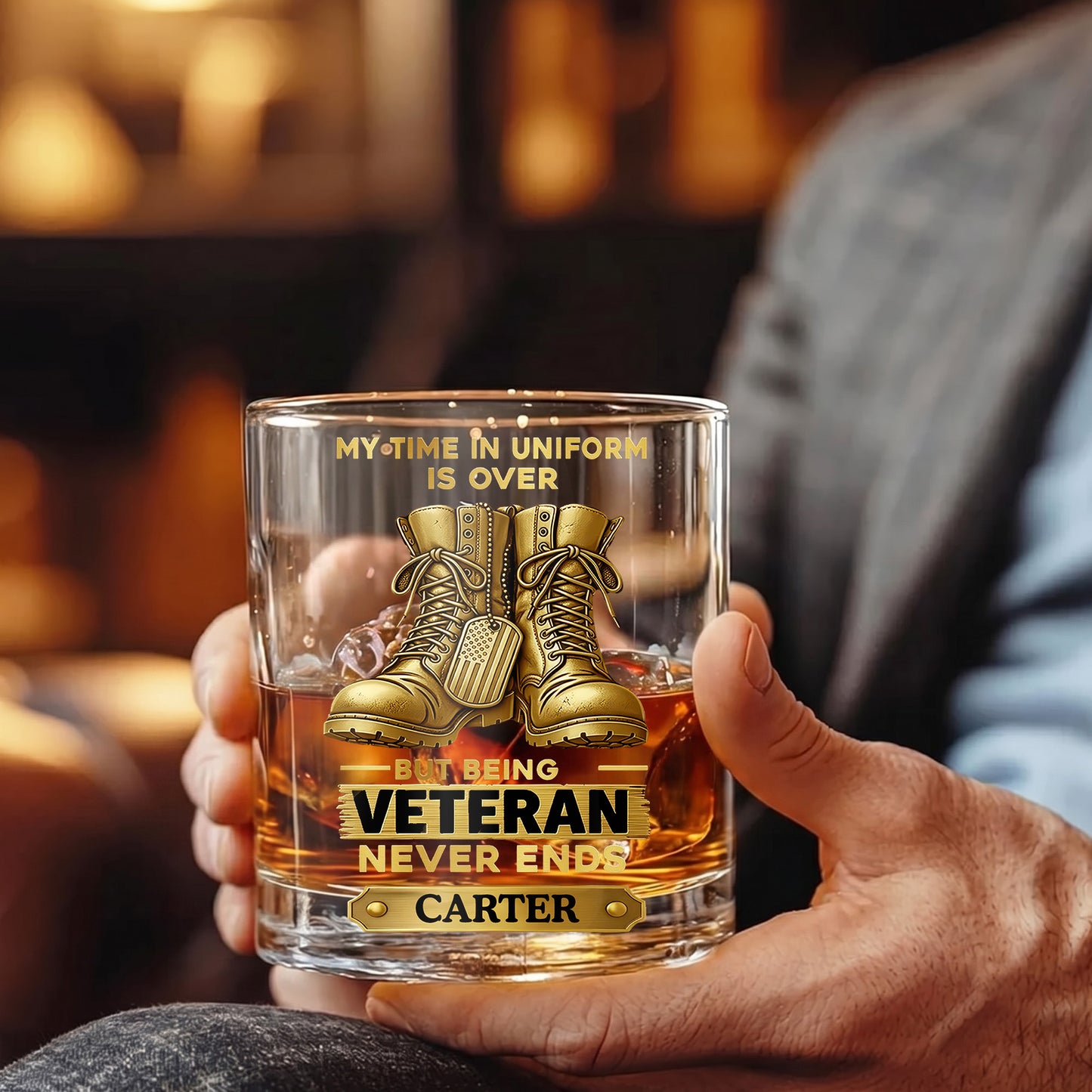 Personalized Veteran Whiskey Glass - Custom Military Retirement Gift