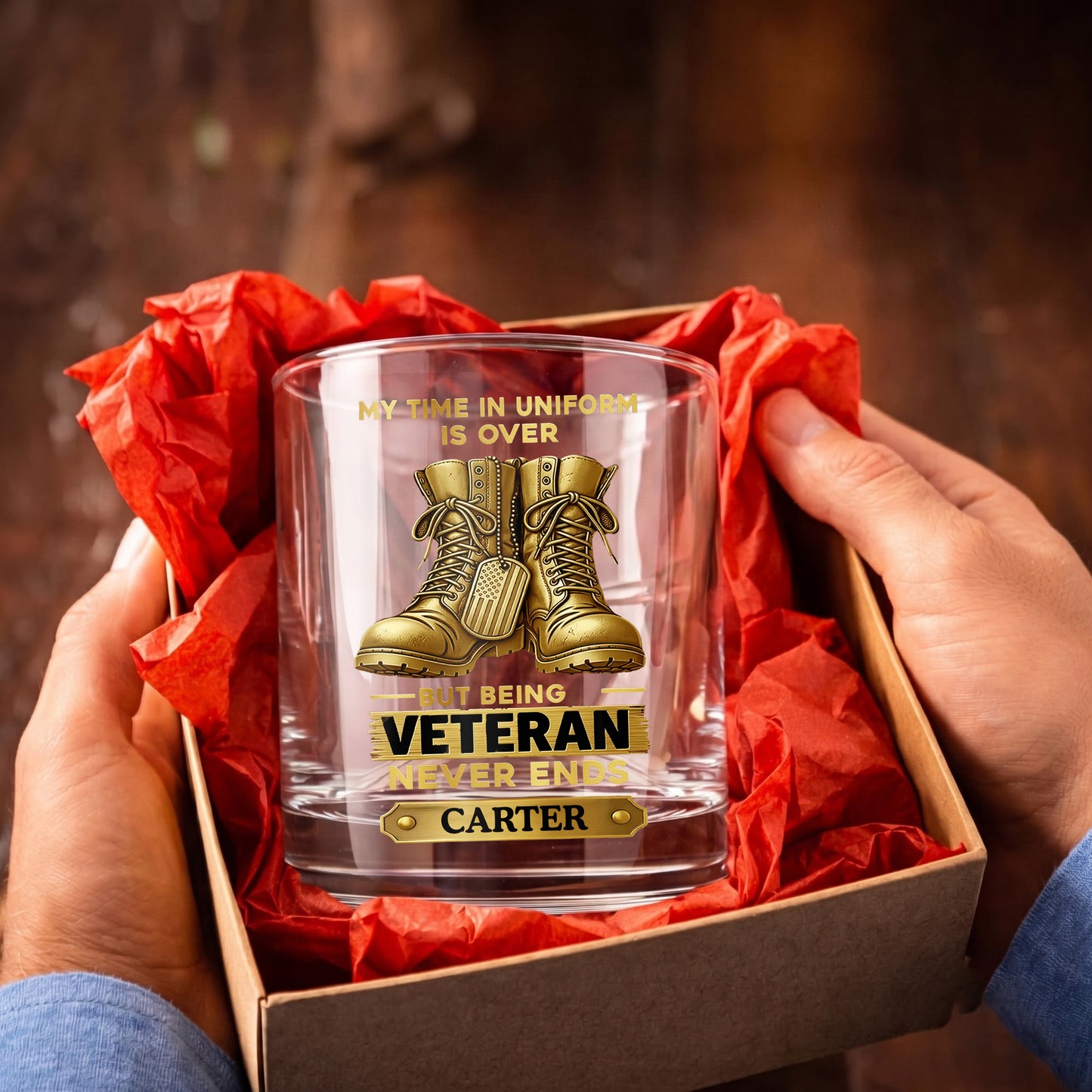 Personalized Veteran Whiskey Glass - Custom Military Retirement Gift