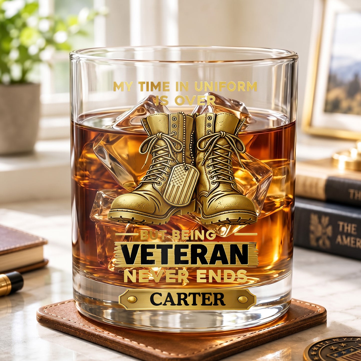 Personalized Veteran Whiskey Glass - Custom Military Retirement Gift