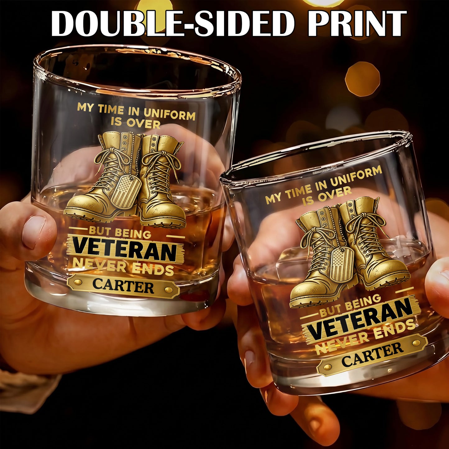 Personalized Veteran Whiskey Glass - Custom Military Retirement Gift