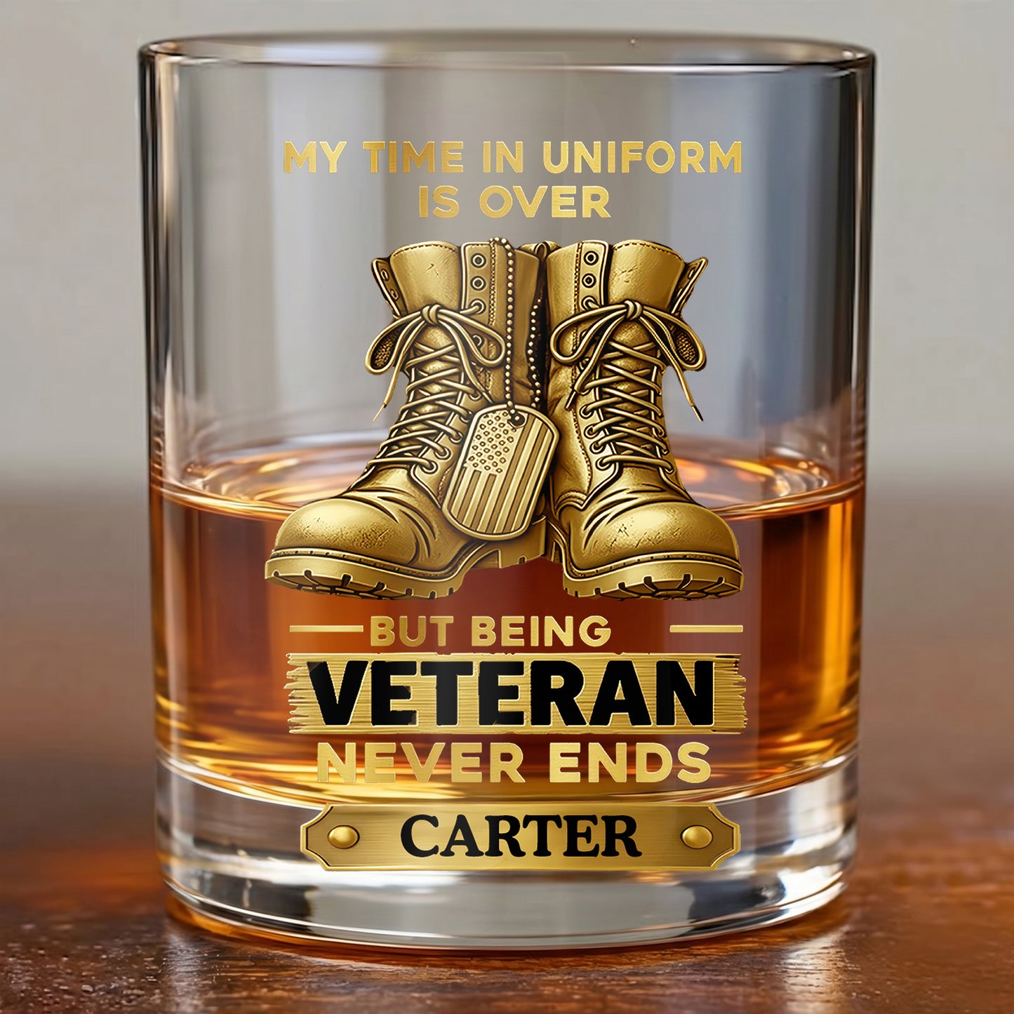 Personalized Veteran Whiskey Glass - Custom Military Retirement Gift