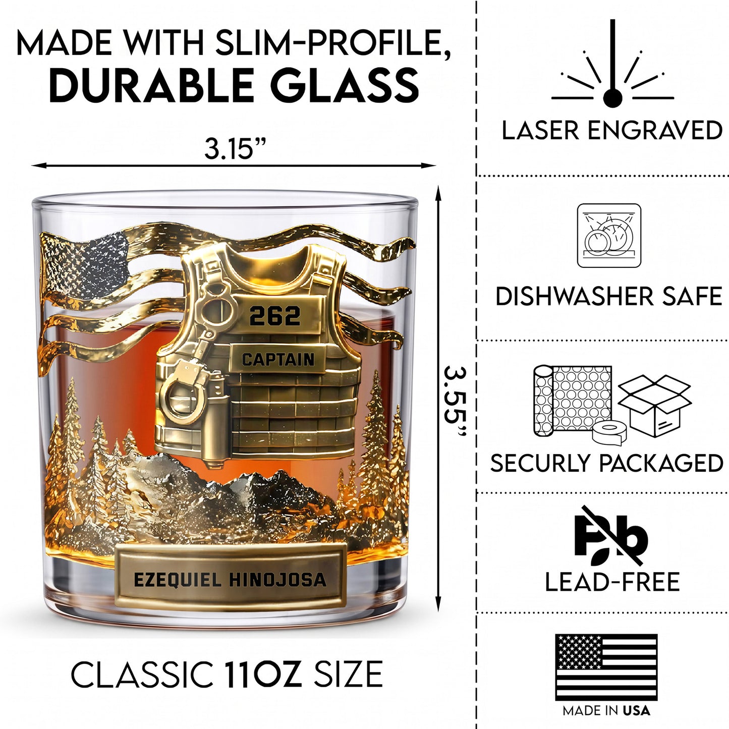 Personalized Police Whiskey Glass - Custom Law Enforcement Gift