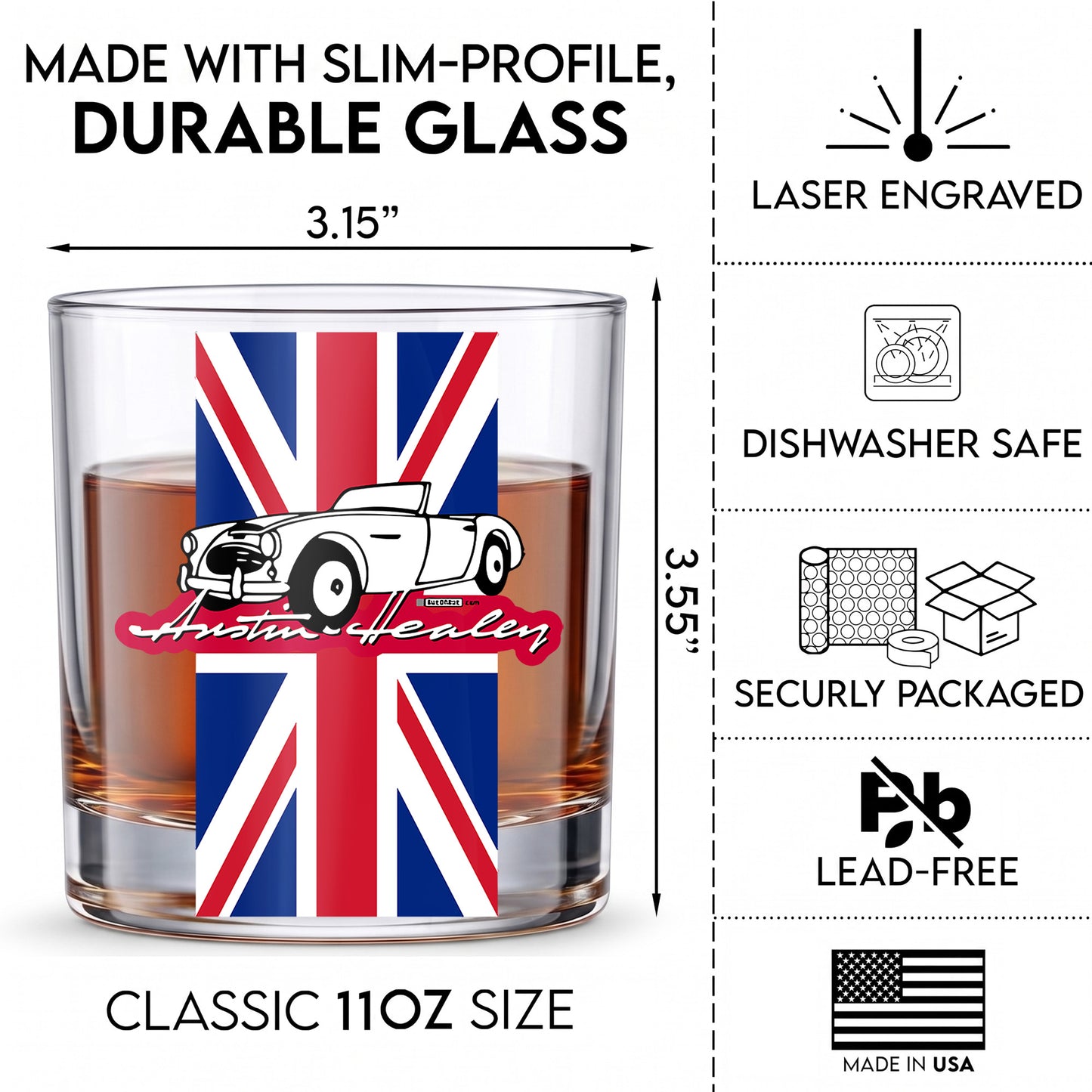 Austin-Healey Whiskey Glass - Custom British Classic Car Gift