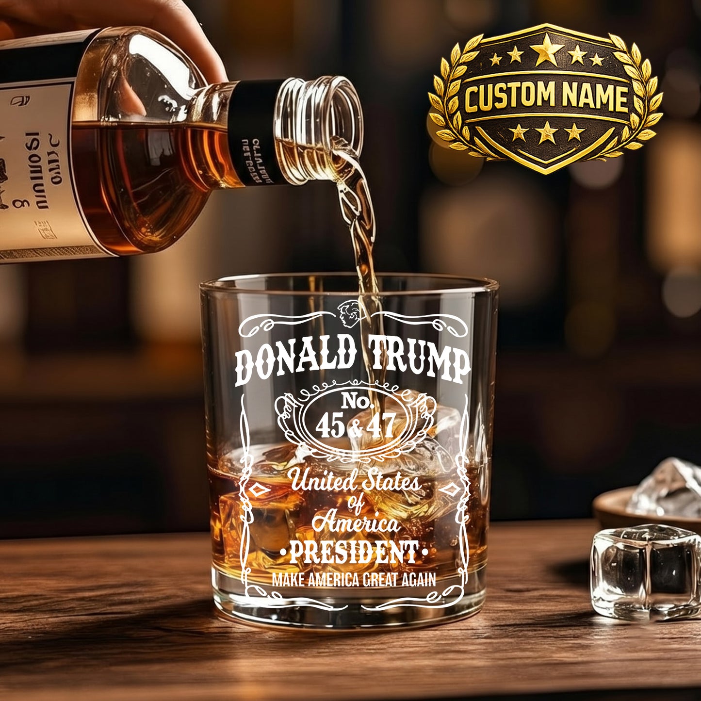 Personalized Donald Trump Whiskey Glass - Custom President Gift