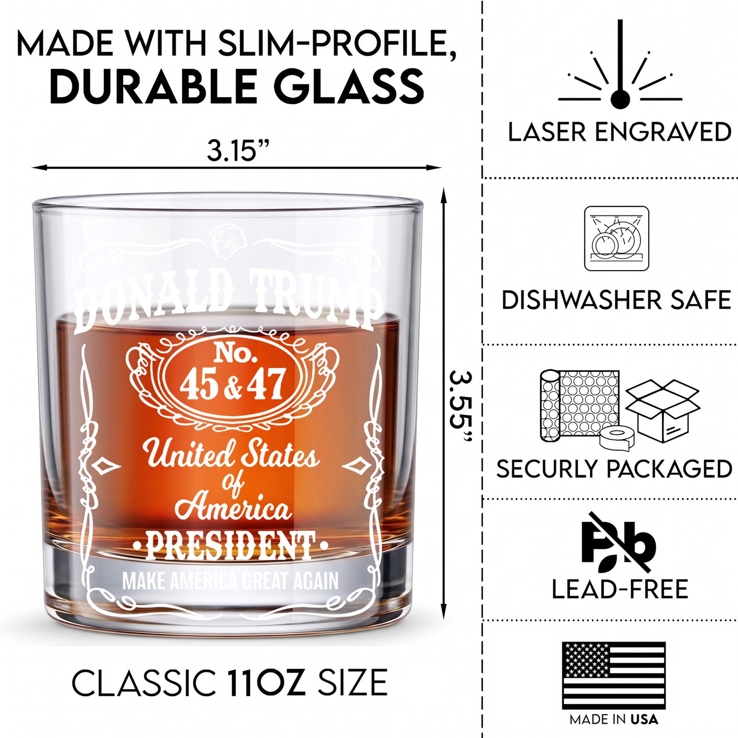 Personalized Donald Trump Whiskey Glass - Custom President Gift