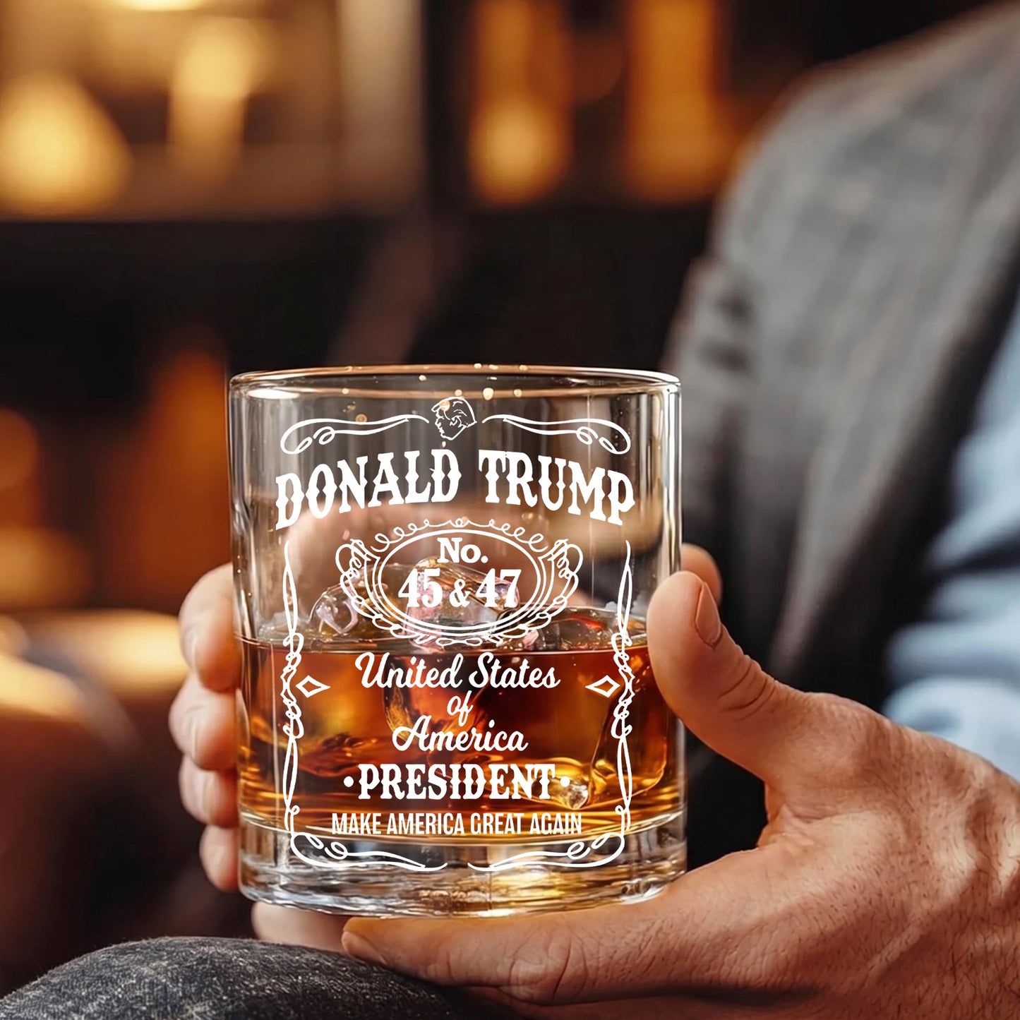 Personalized Donald Trump Whiskey Glass - Custom President Gift