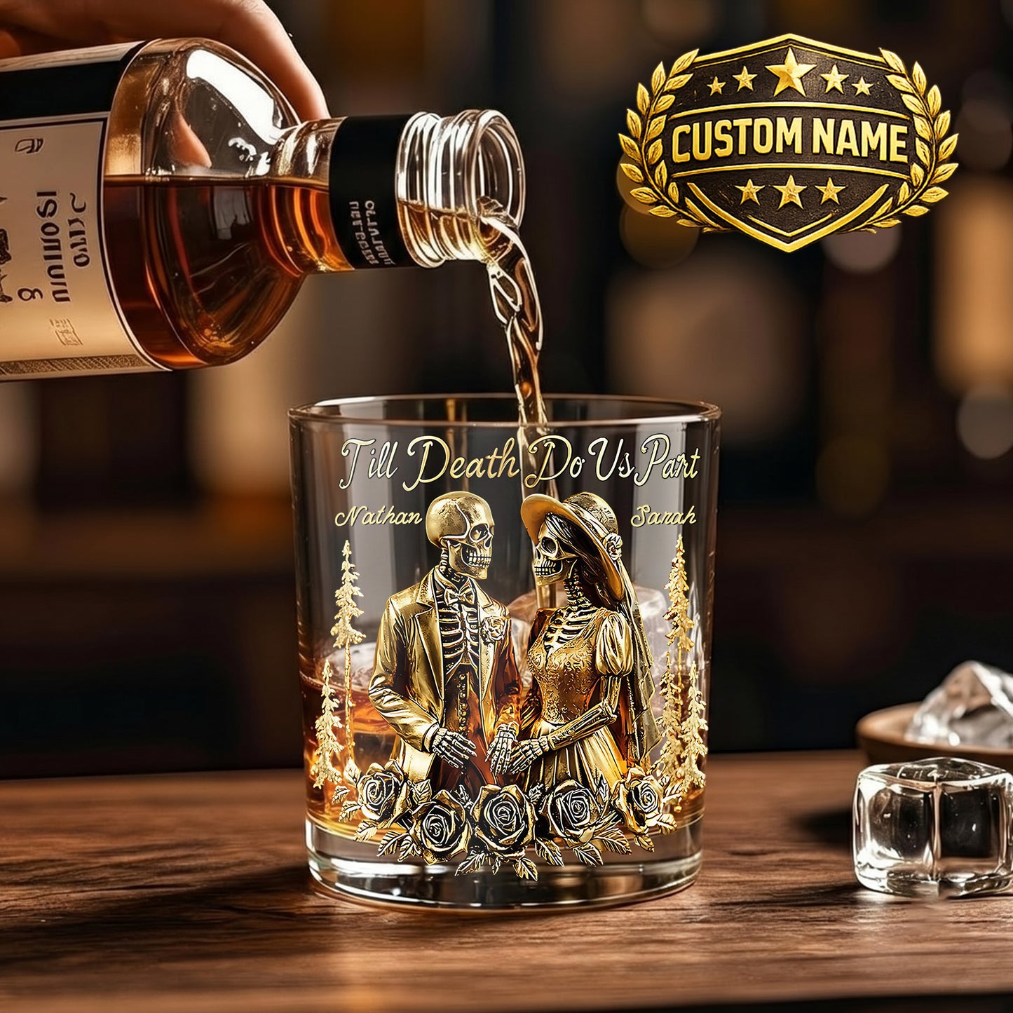 Personalized Couple Whiskey Glass - Till Death Do Us Part Gift