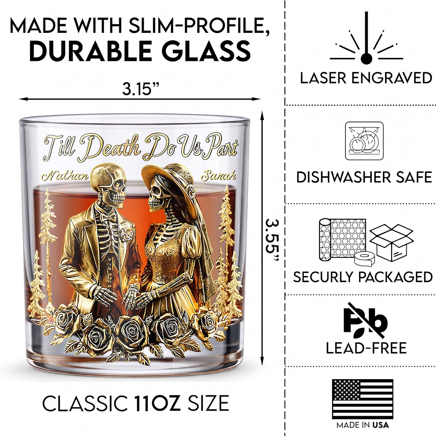 Personalized Couple Whiskey Glass - Till Death Do Us Part Gift