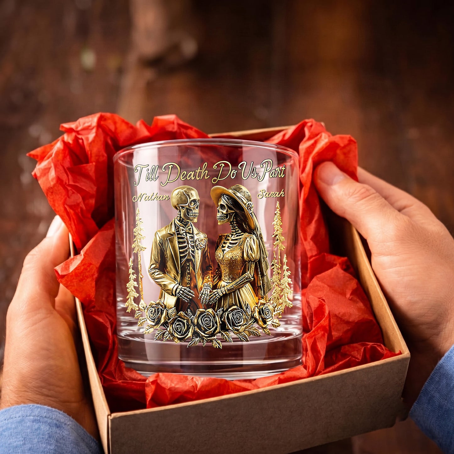 Personalized Couple Whiskey Glass - Till Death Do Us Part Gift