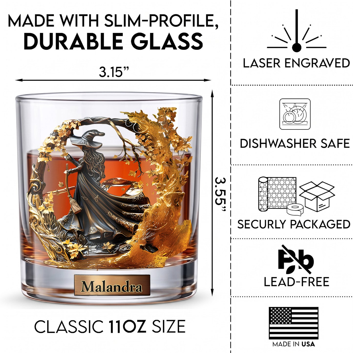 Personalized Witch Whiskey Glass - Custom Halloween Barware Gift