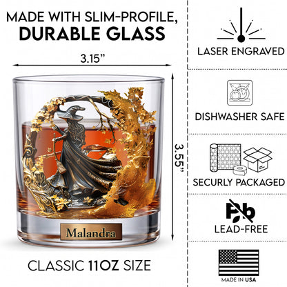 Personalized Witch Whiskey Glass - Custom Halloween Barware Gift