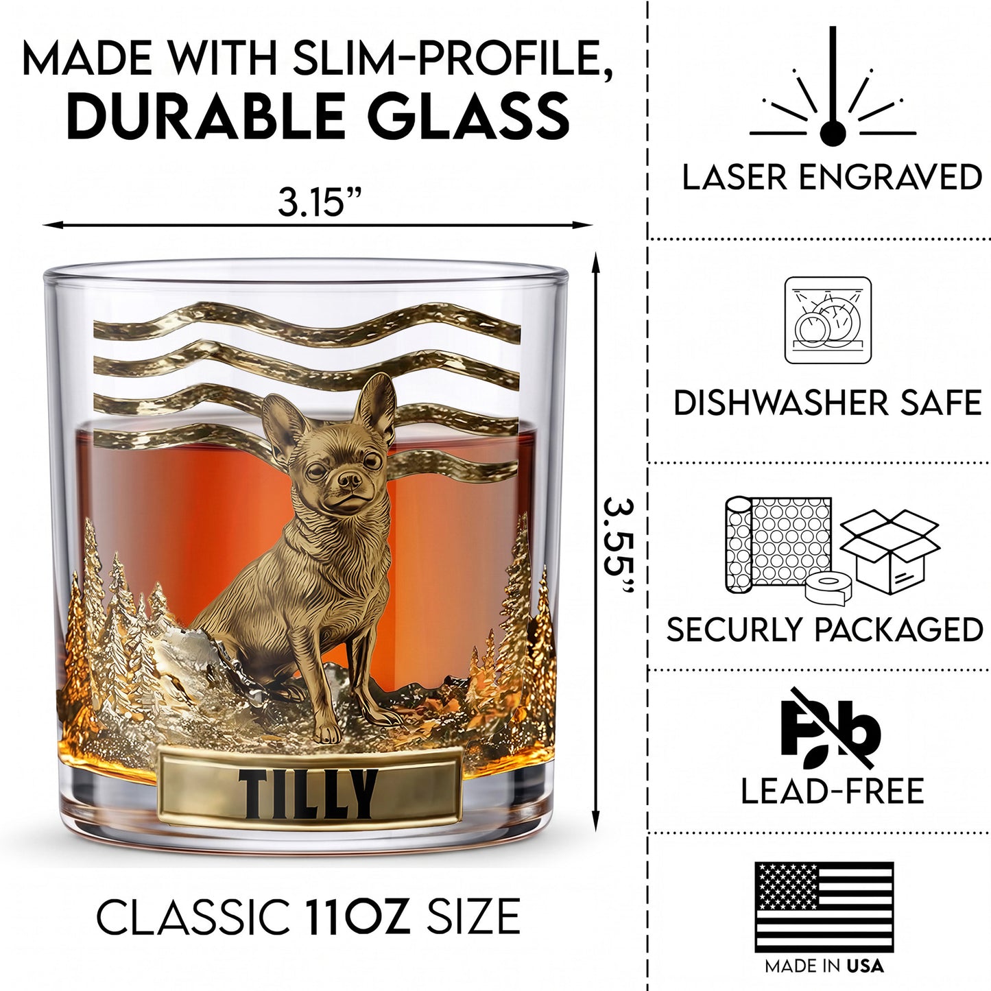 Personalized Chihuahua Whiskey Glass - Custom Dog Lover Gift