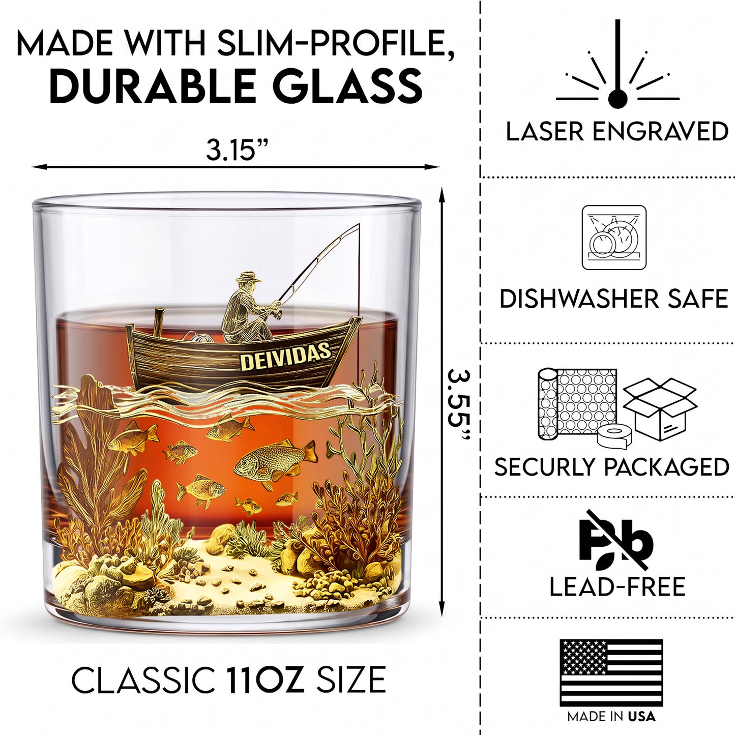 Personalized Fishing Whiskey Glass - Custom Fisherman Gift