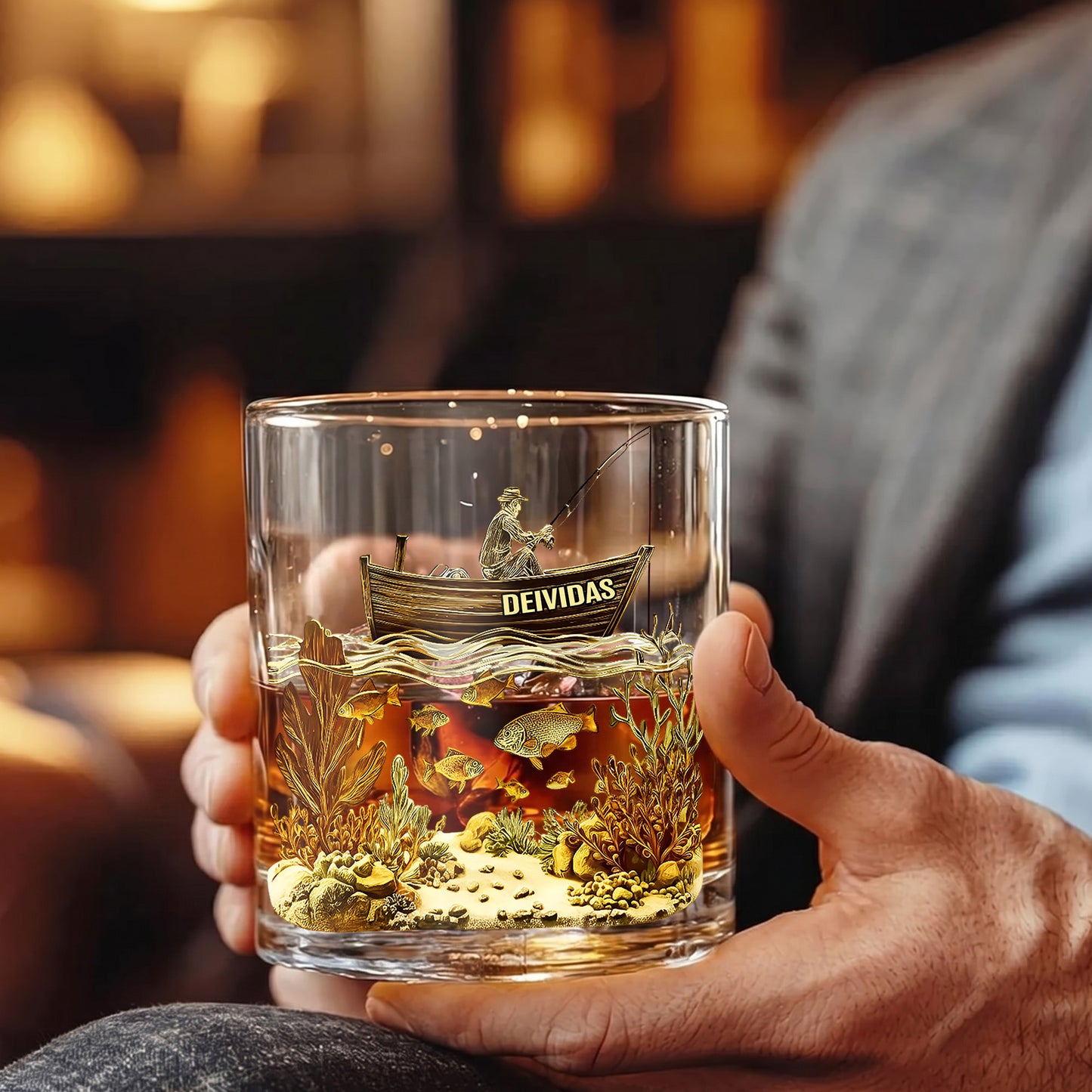 Personalized Fishing Whiskey Glass - Custom Fisherman Gift
