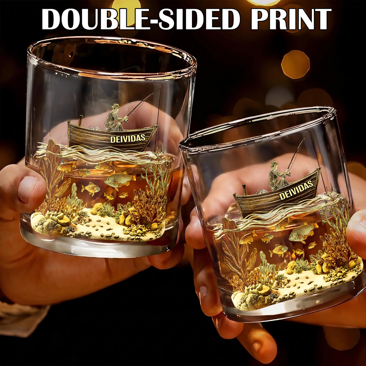 Personalized Fishing Whiskey Glass - Custom Fisherman Gift