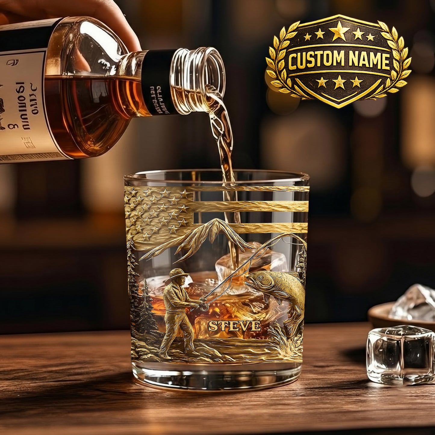 Personalized Fishing Whiskey Glass - Custom Fly Fisherman Gift