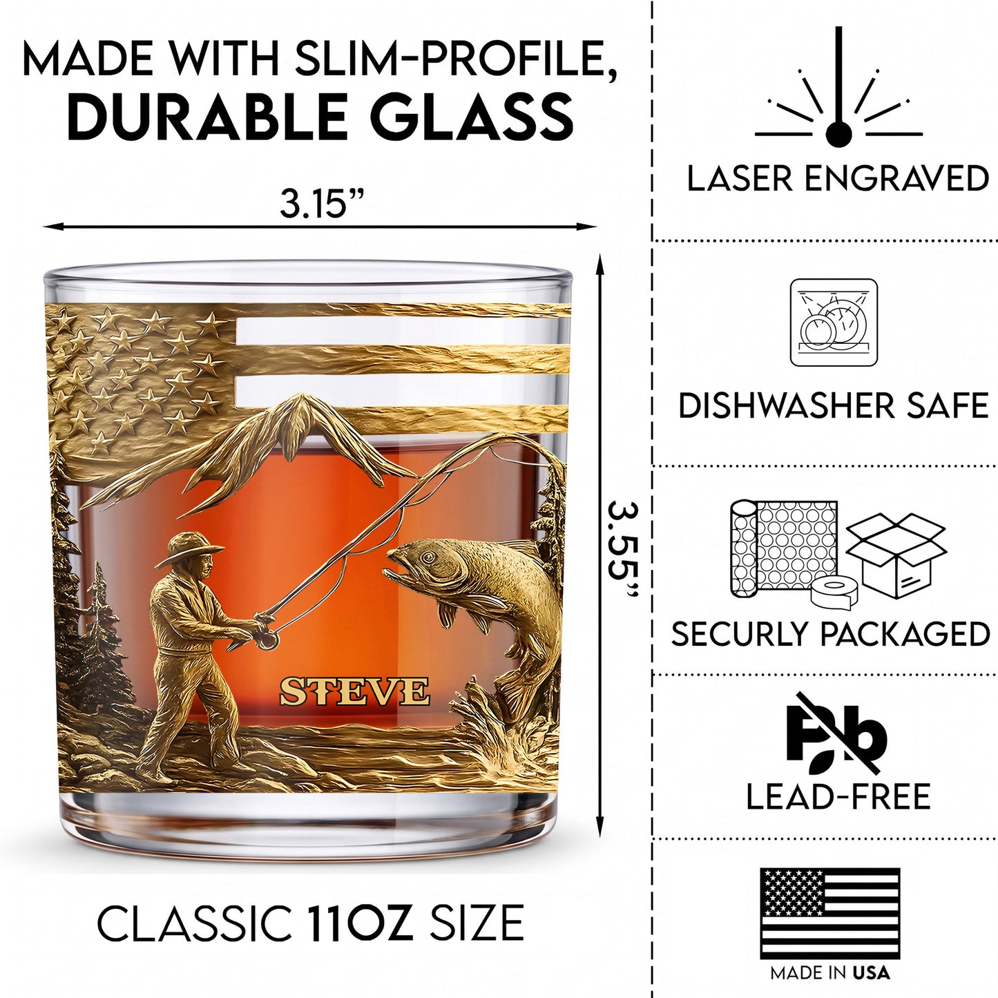 Personalized Fishing Whiskey Glass - Custom Fly Fisherman Gift