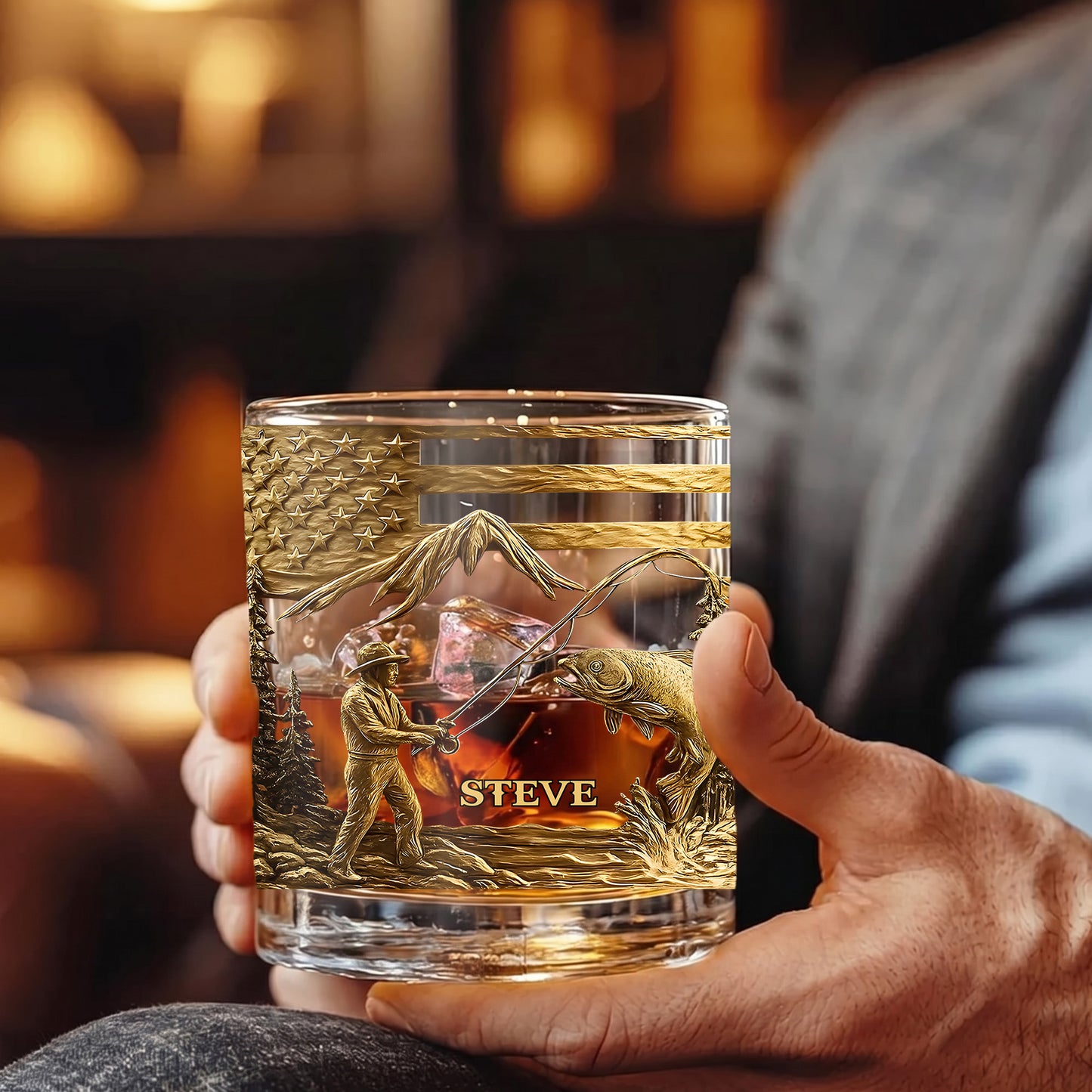 Personalized Fishing Whiskey Glass - Custom Fly Fisherman Gift