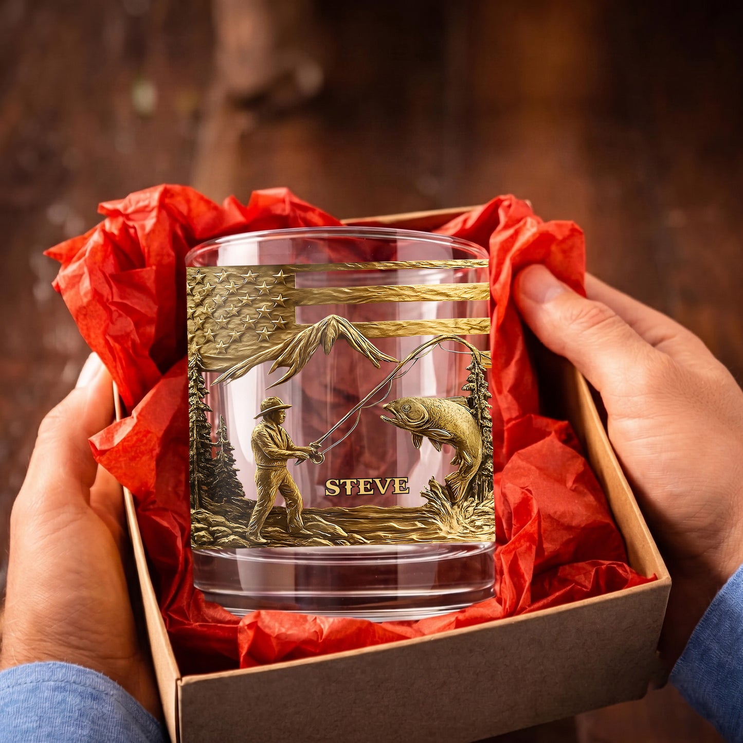 Personalized Fishing Whiskey Glass - Custom Fly Fisherman Gift