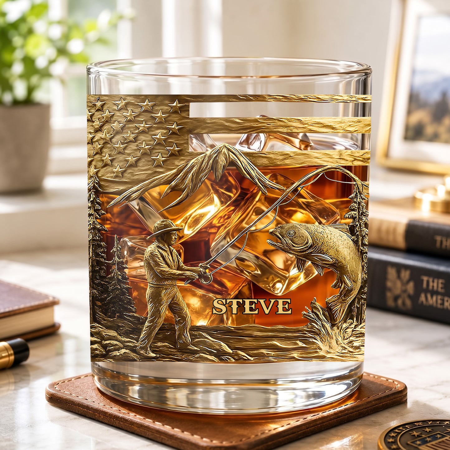 Personalized Fishing Whiskey Glass - Custom Fly Fisherman Gift