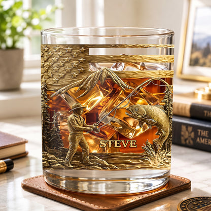 Personalized Fishing Whiskey Glass - Custom Fly Fisherman Gift