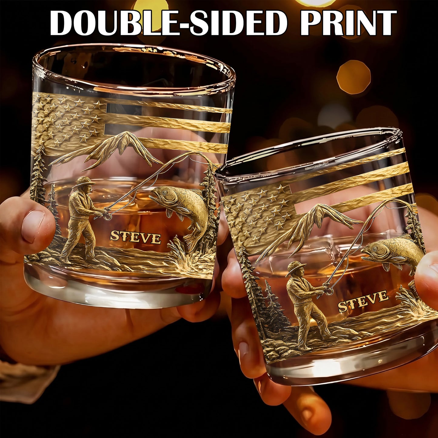 Personalized Fishing Whiskey Glass - Custom Fly Fisherman Gift
