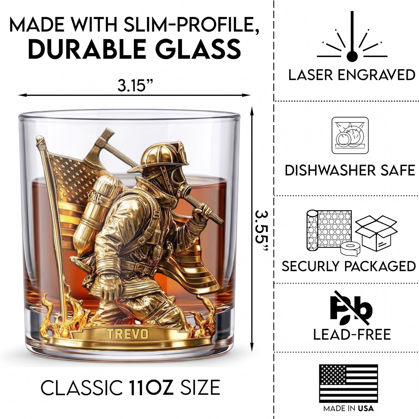 Personalized Firefighter Whiskey Glass - Custom Fire Dept Gift
