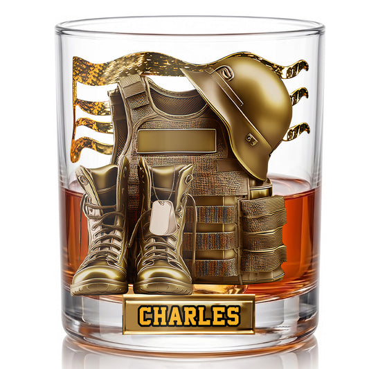 Personalized Military Whiskey Glass - Custom Veteran Gift