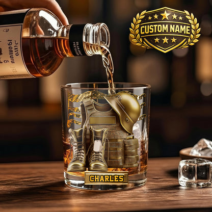 Personalized Military Whiskey Glass - Custom Veteran Gift
