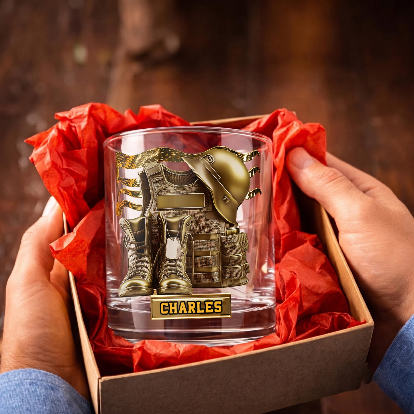 Personalized Military Whiskey Glass - Custom Veteran Gift