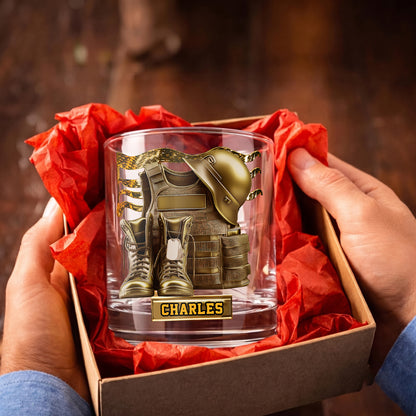 Personalized Military Whiskey Glass - Custom Veteran Gift