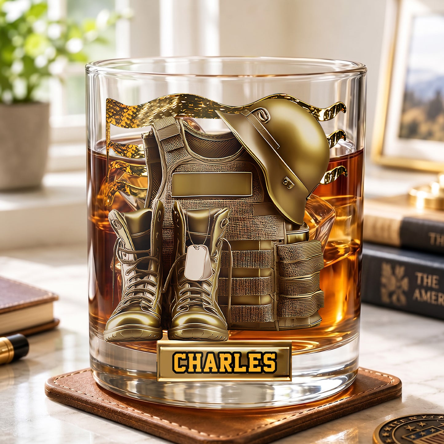 Personalized Military Whiskey Glass - Custom Veteran Gift