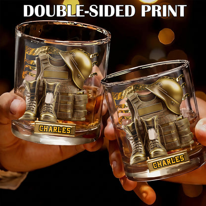 Personalized Military Whiskey Glass - Custom Veteran Gift
