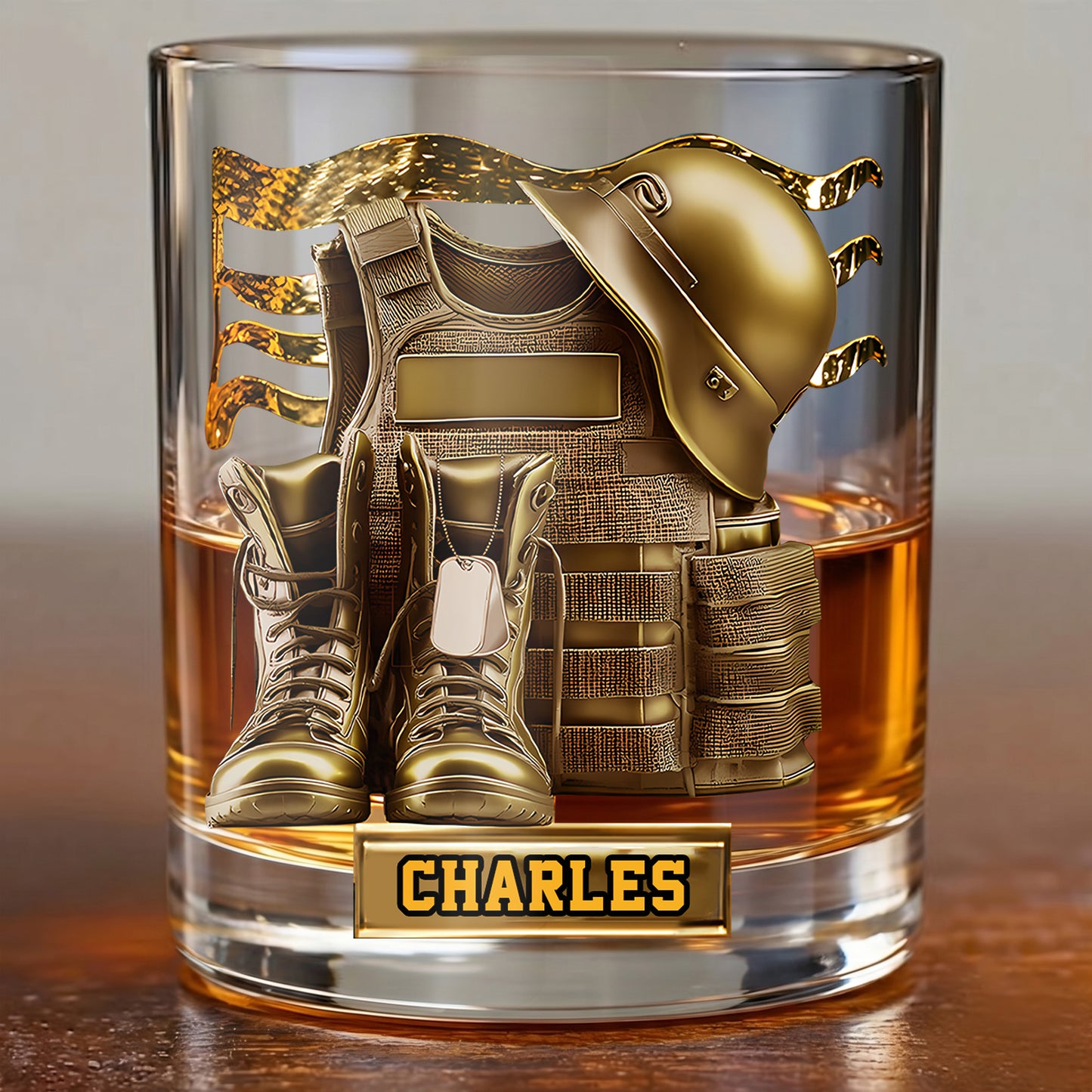 Personalized Military Whiskey Glass - Custom Veteran Gift