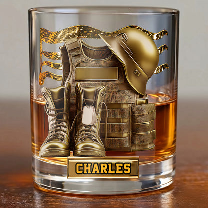 Personalized Military Whiskey Glass - Custom Veteran Gift