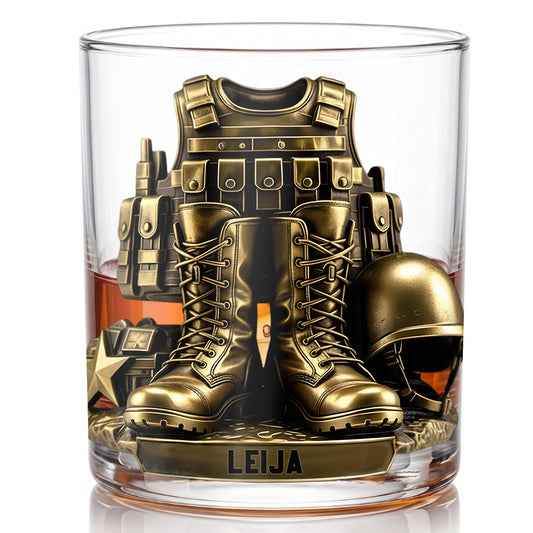 Personalized Military Whiskey Glass - Custom Veteran Gift